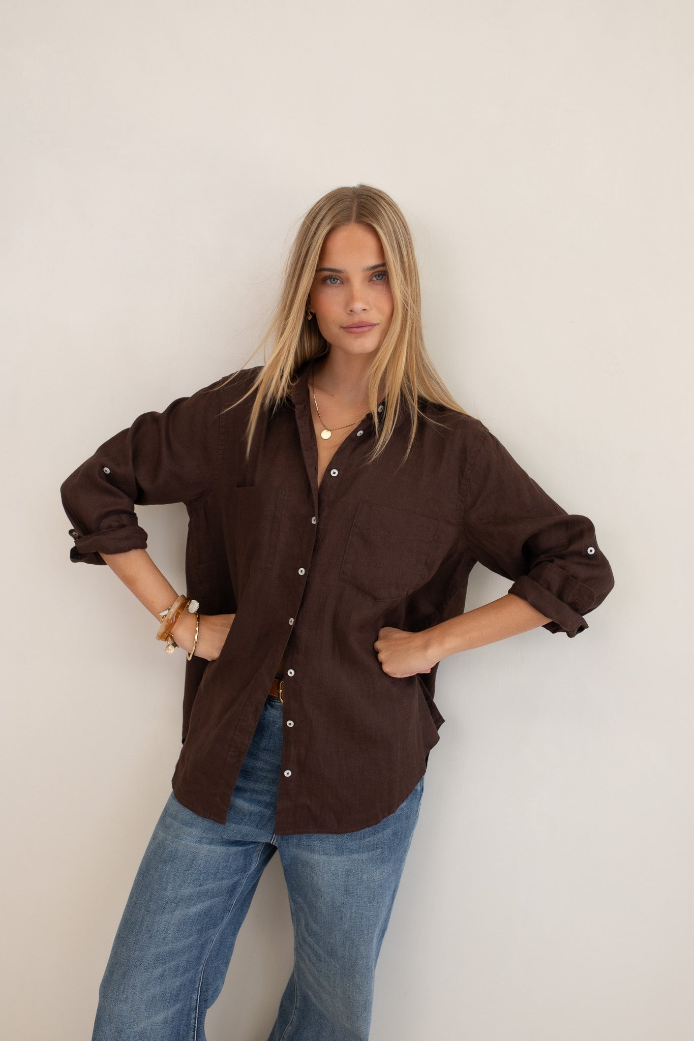 Hut - Boyfriend Linen Shirt Hot Chocolate