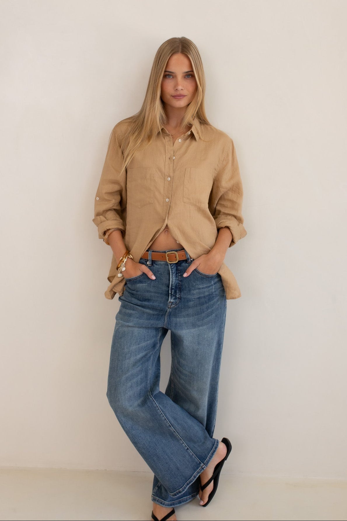 Hut - Boyfriend Linen Shirt Tan