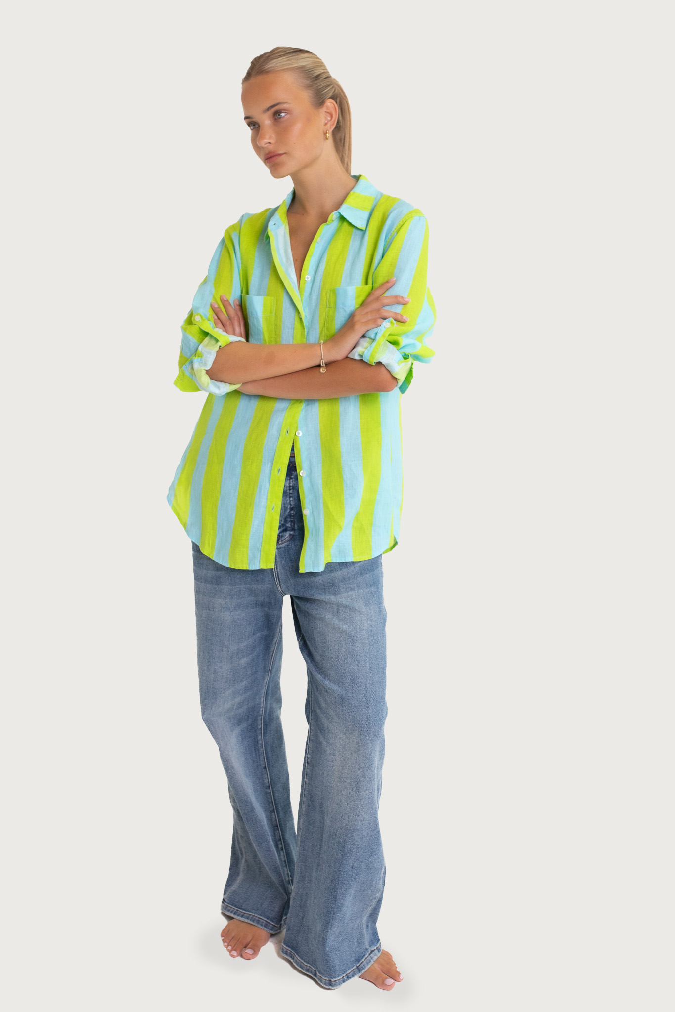 Hut - Boyfriend Lunch With Me Stripe Shirt