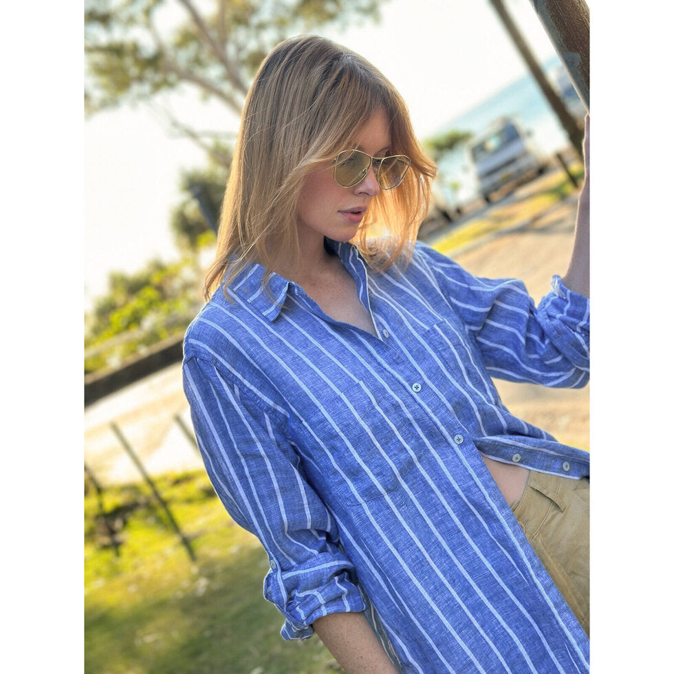 Hut - Boyfriend Shirt Marine Stripe
