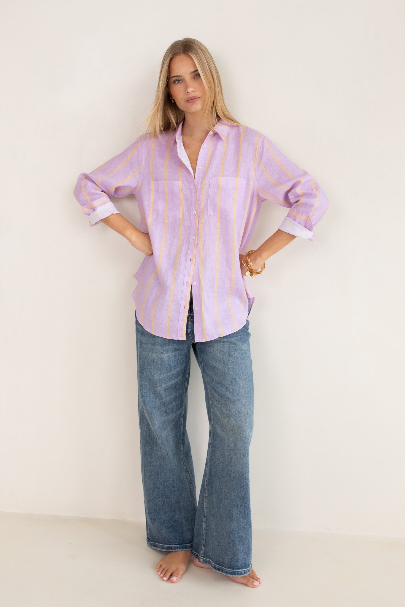 Hut - Boyfriend Shirt Mauve Over Beige
