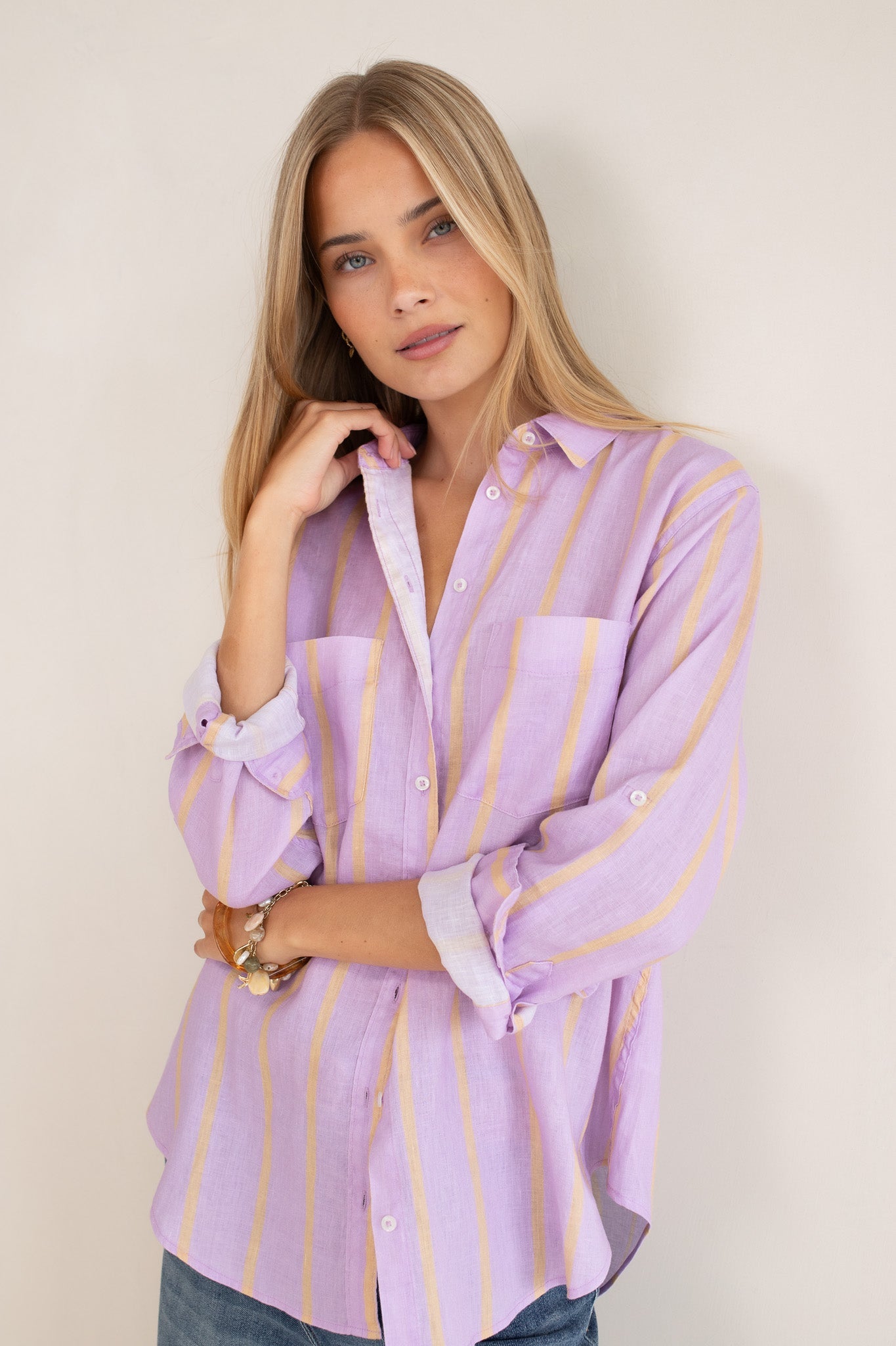 Hut - Boyfriend Shirt Mauve Over Beige