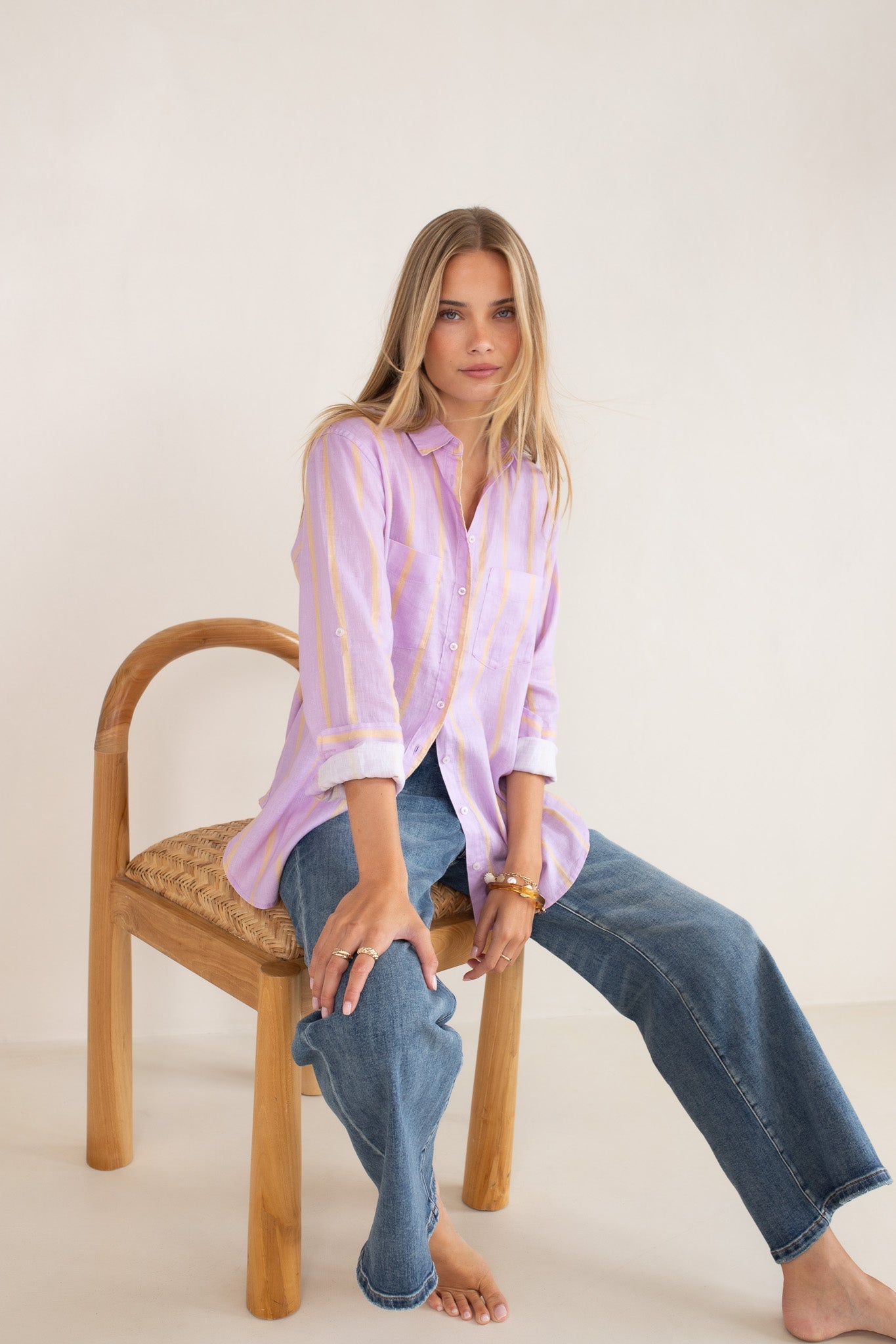 Hut - Boyfriend Shirt Mauve Over Beige