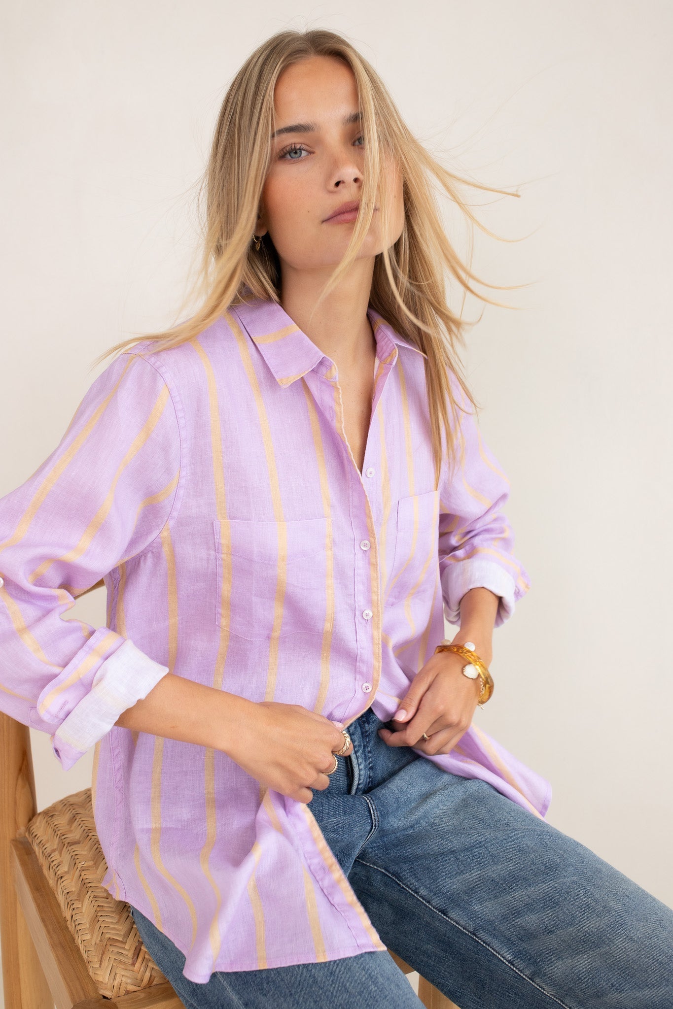 Hut - Boyfriend Shirt Mauve Over Beige
