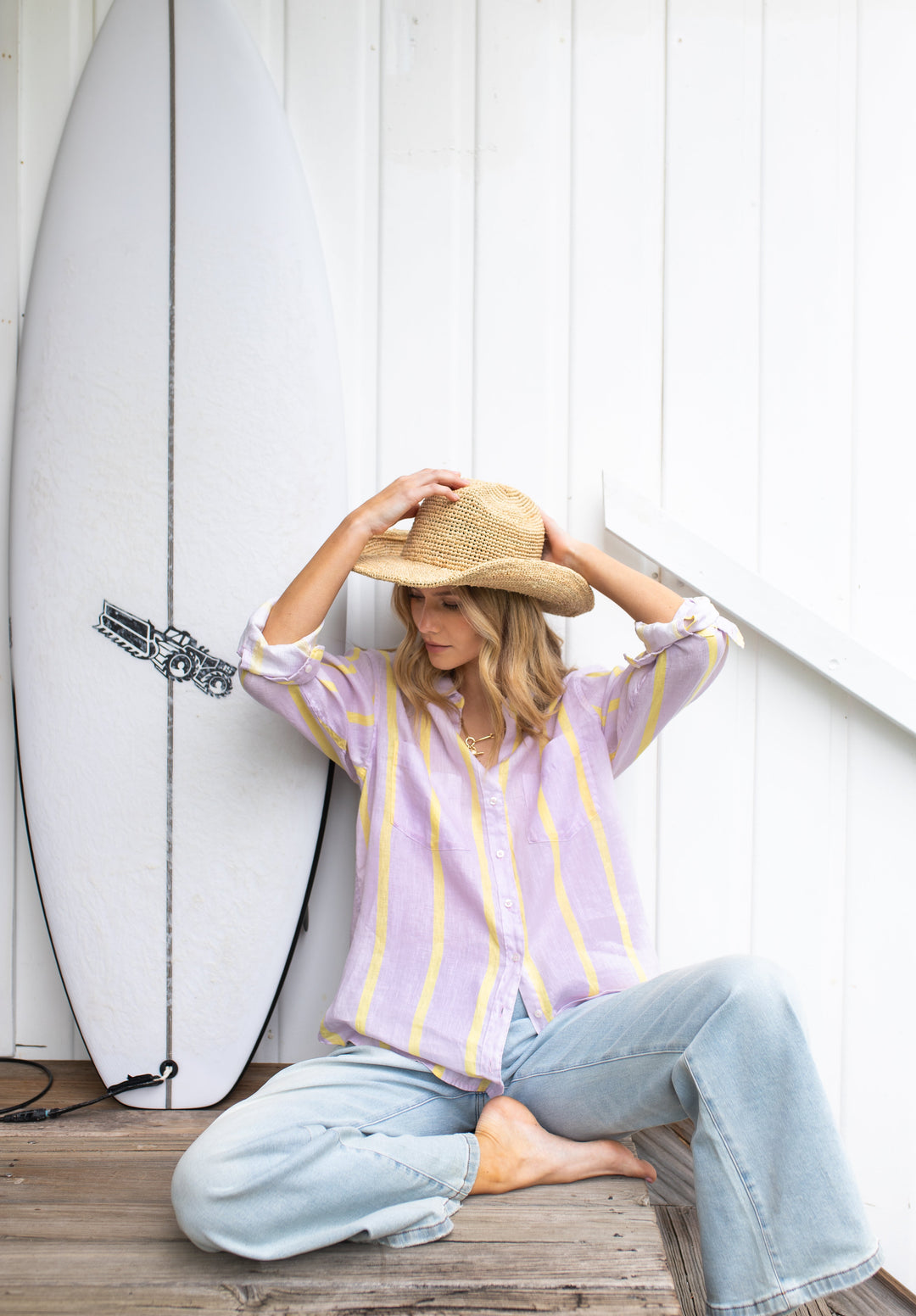 Hut - Boyfriend Sunshine Mauve Stripe Shirt