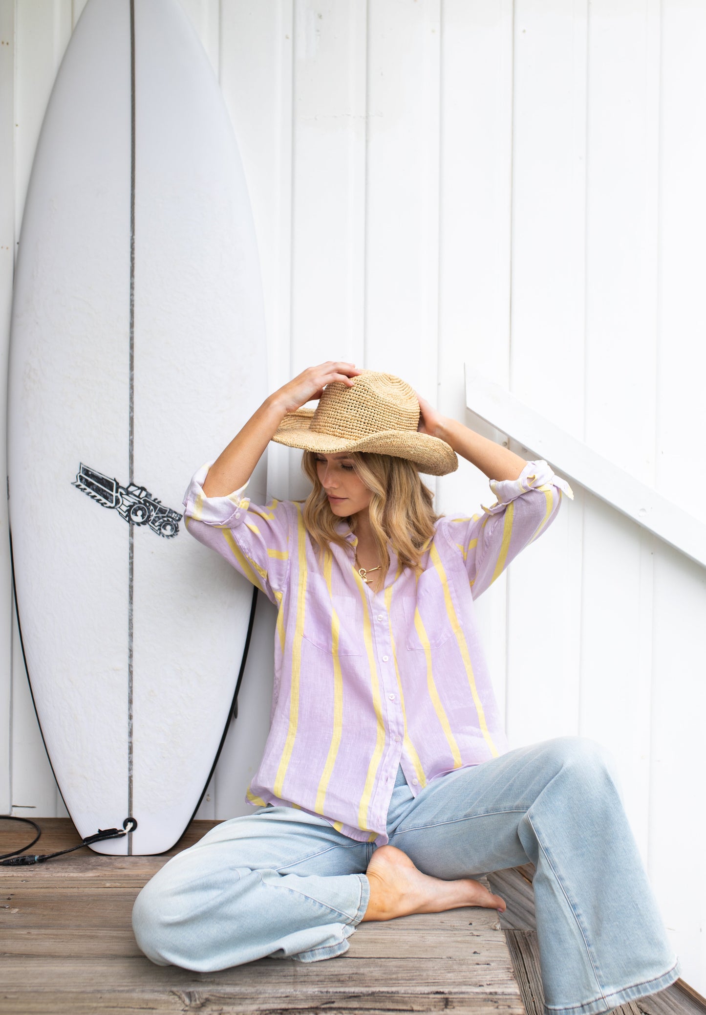 Hut - Boyfriend Sunshine Mauve Stripe Shirt