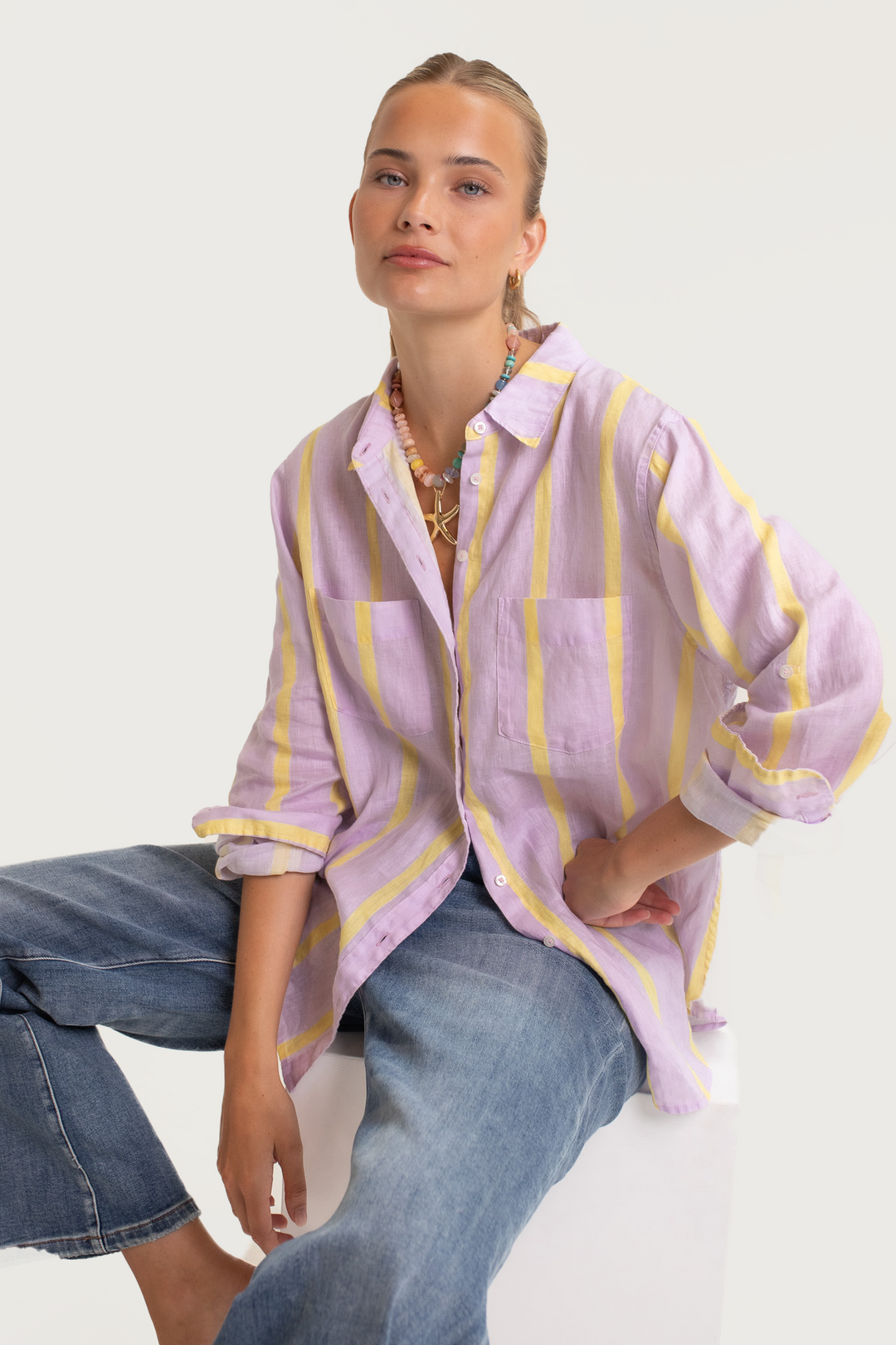 Hut - Boyfriend Sunshine Mauve Stripe Shirt