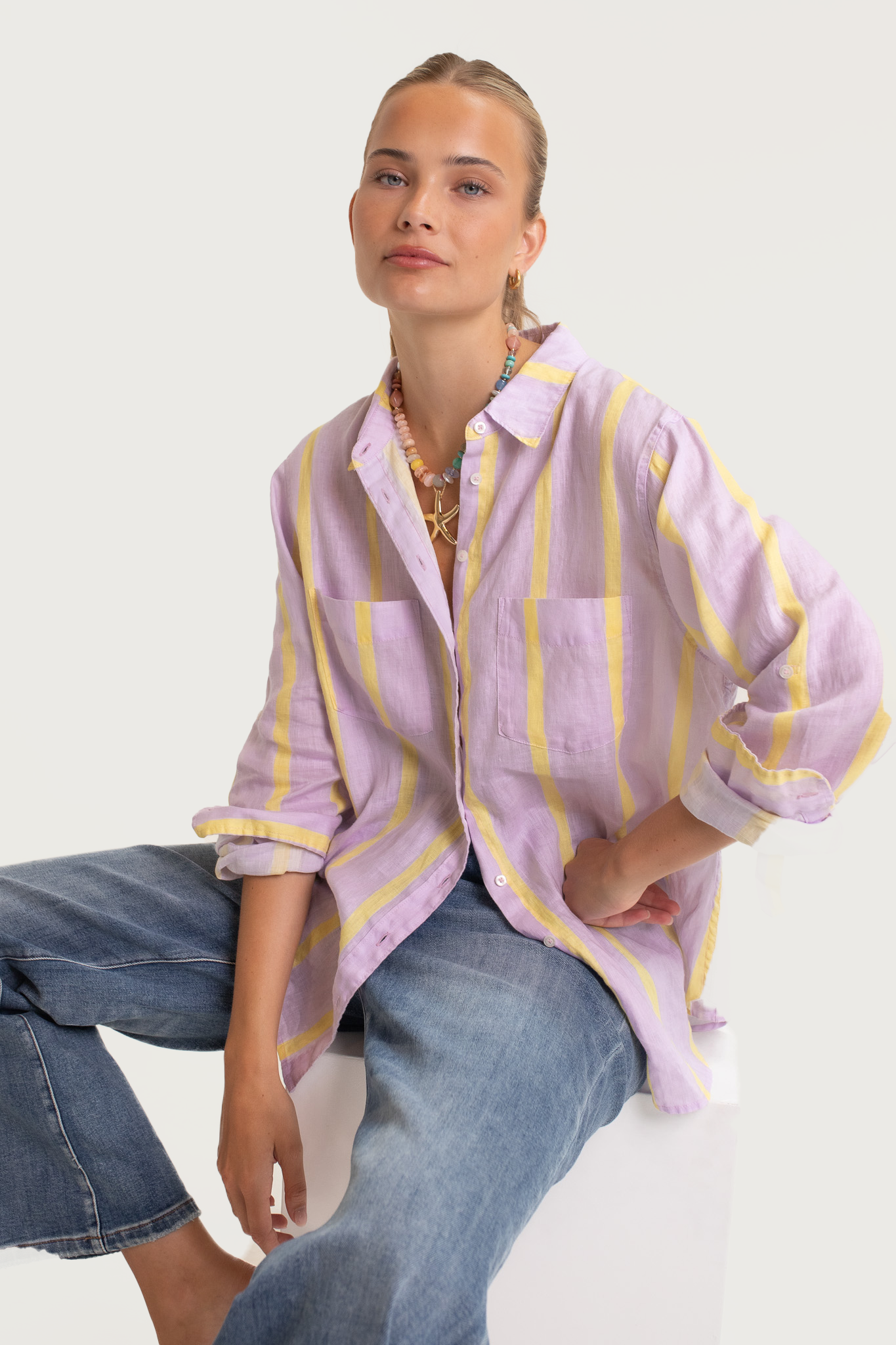 Hut - Boyfriend Sunshine Mauve Stripe Shirt