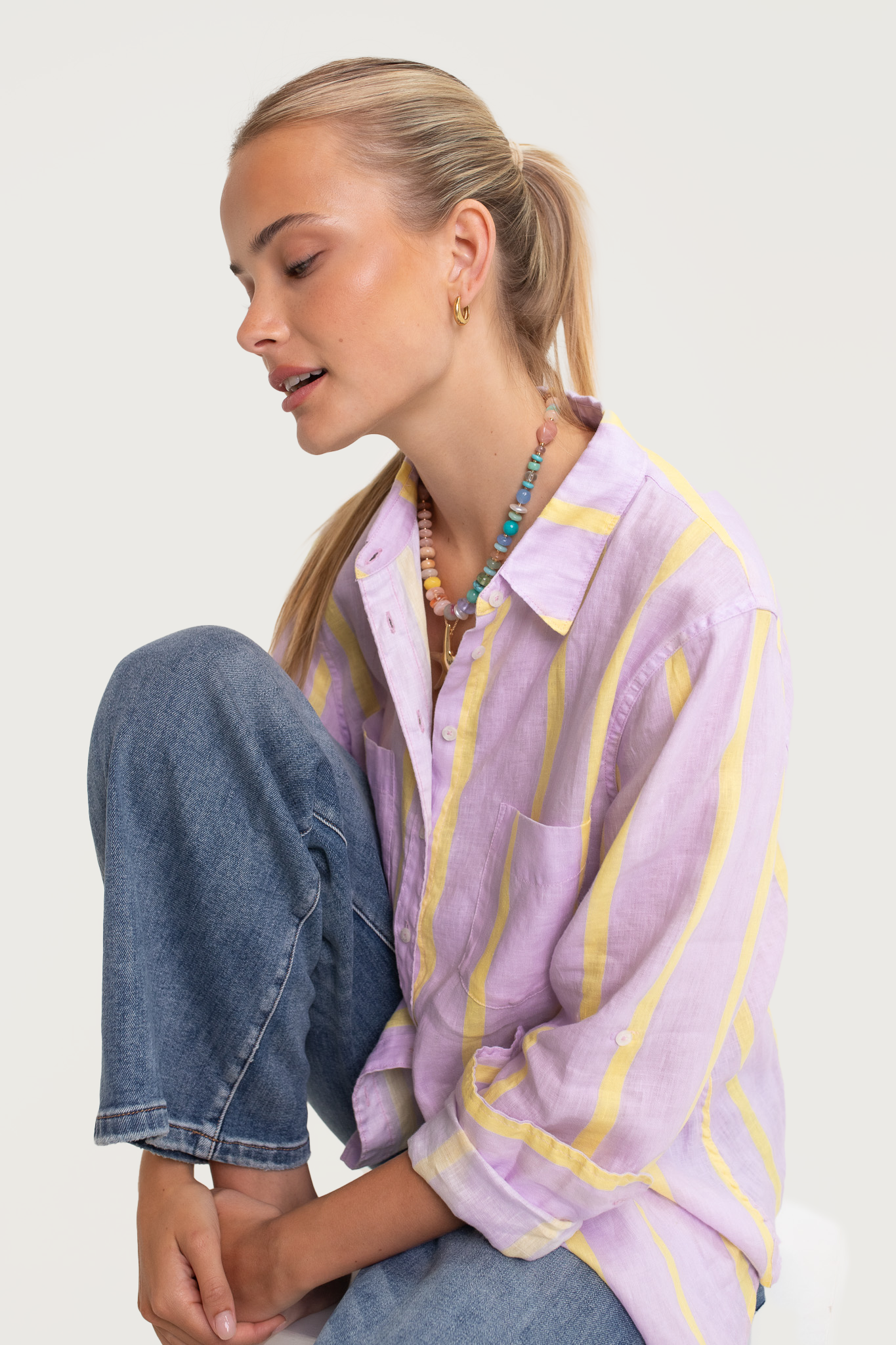 Hut - Boyfriend Sunshine Mauve Stripe Shirt