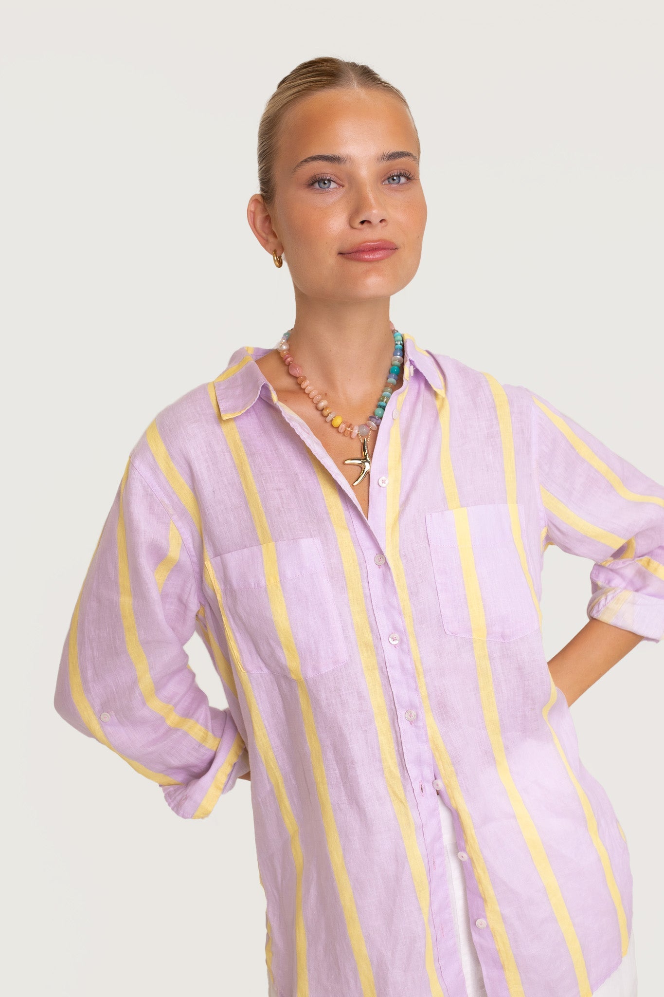 Hut - Boyfriend Sunshine Mauve Stripe Shirt