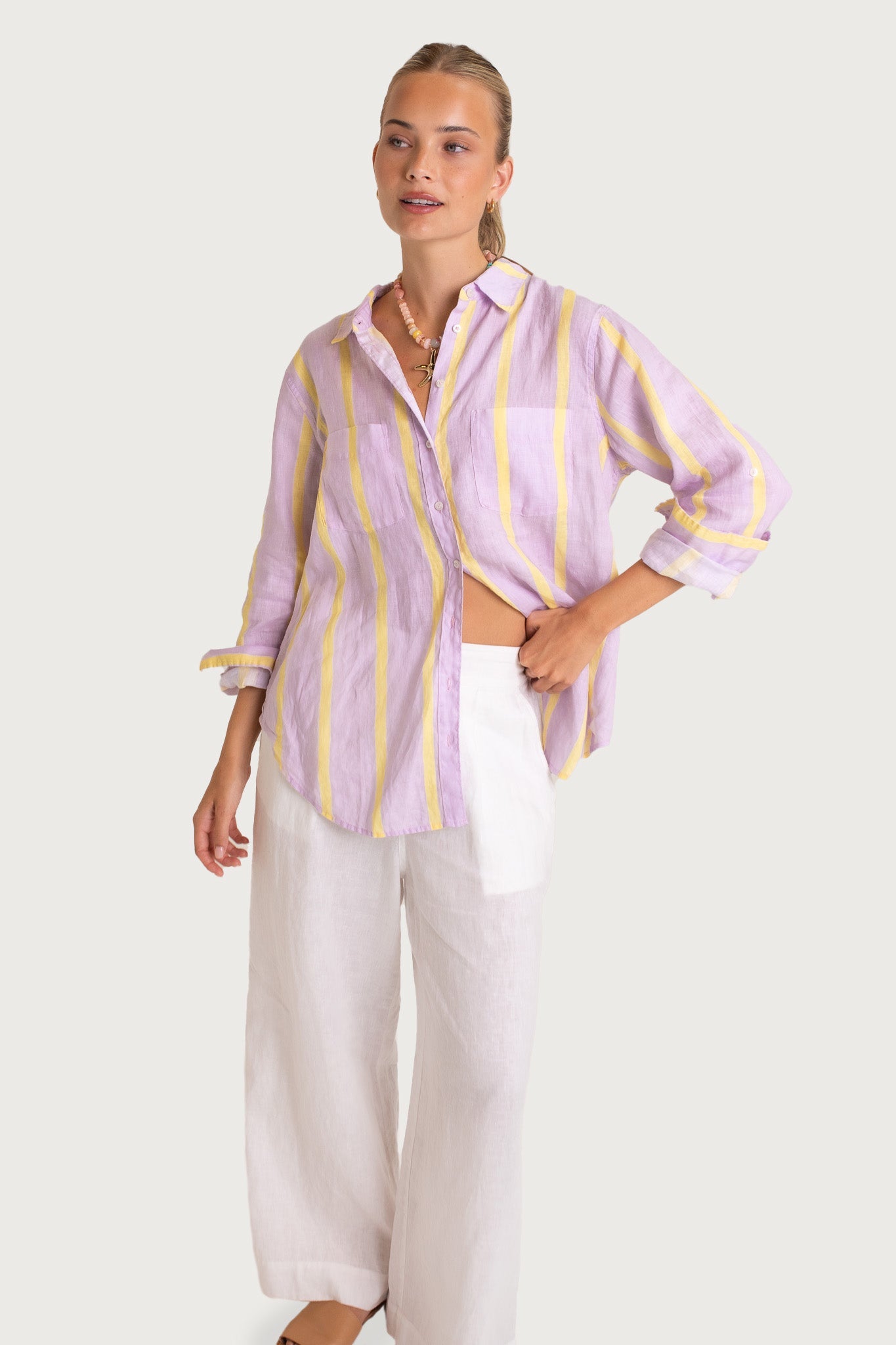 Hut - Boyfriend Sunshine Mauve Stripe Shirt