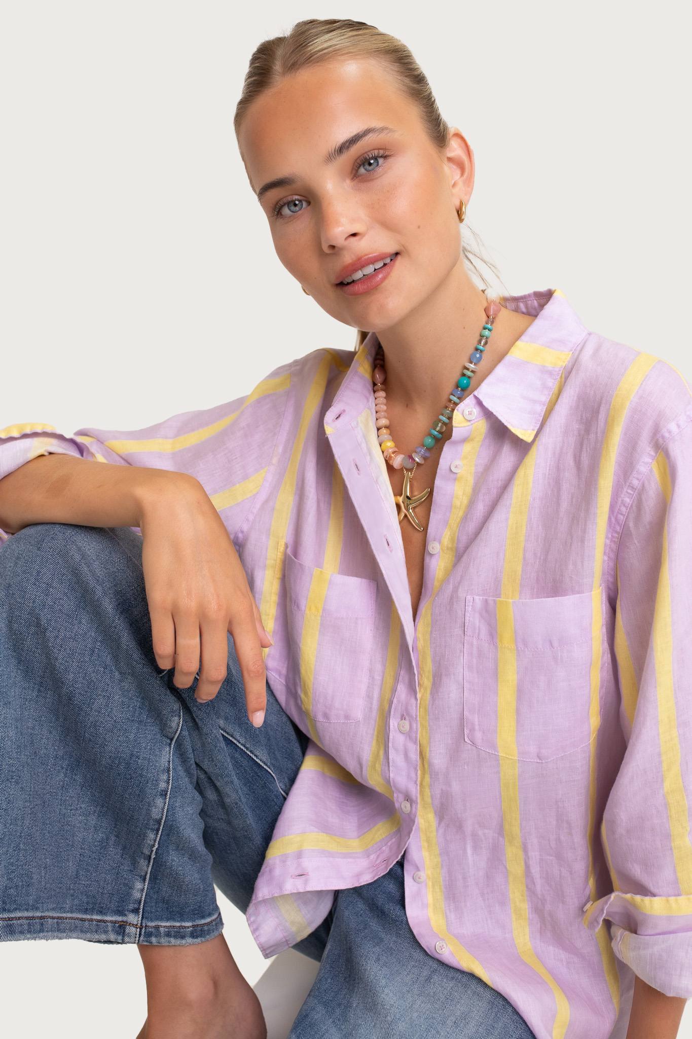 Hut - Boyfriend Sunshine Mauve Stripe Shirt