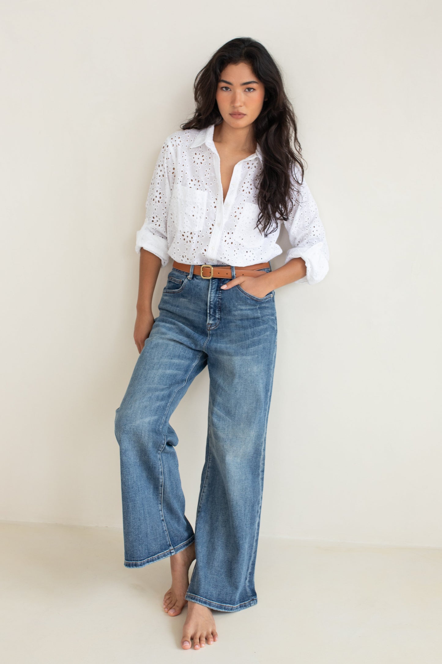 Hut - Boyfriend White Broderie Shirt
