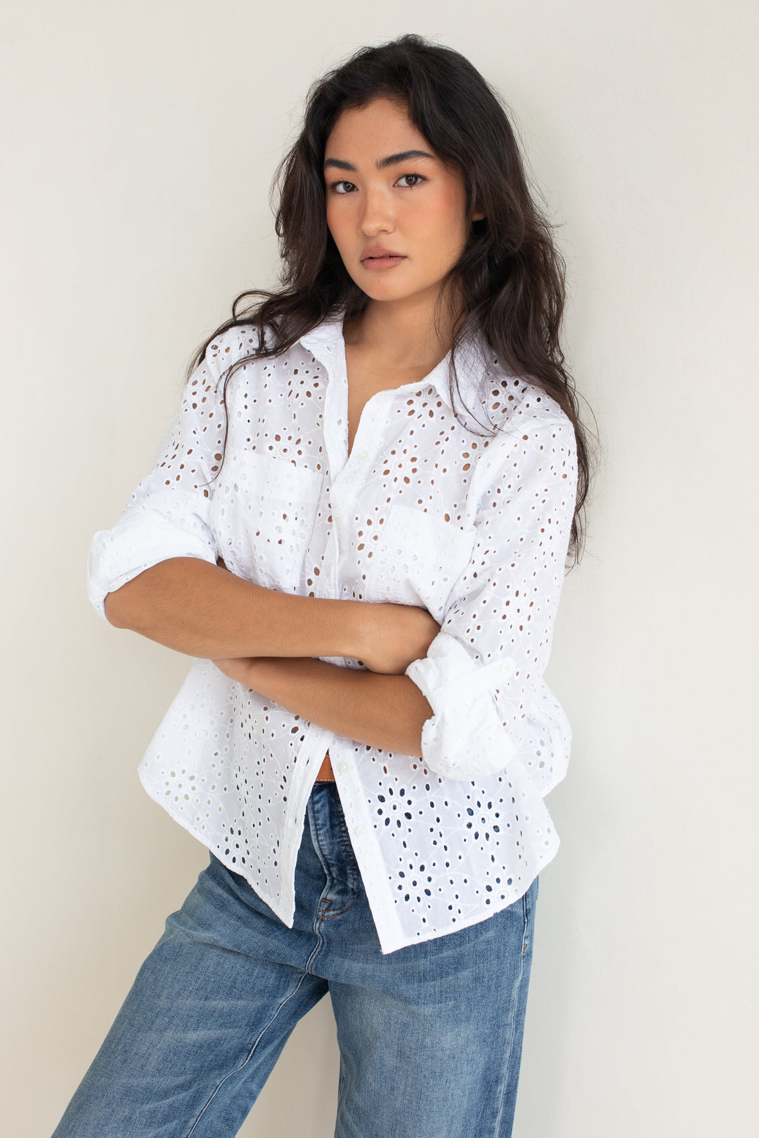 Hut - Boyfriend White Broderie Shirt
