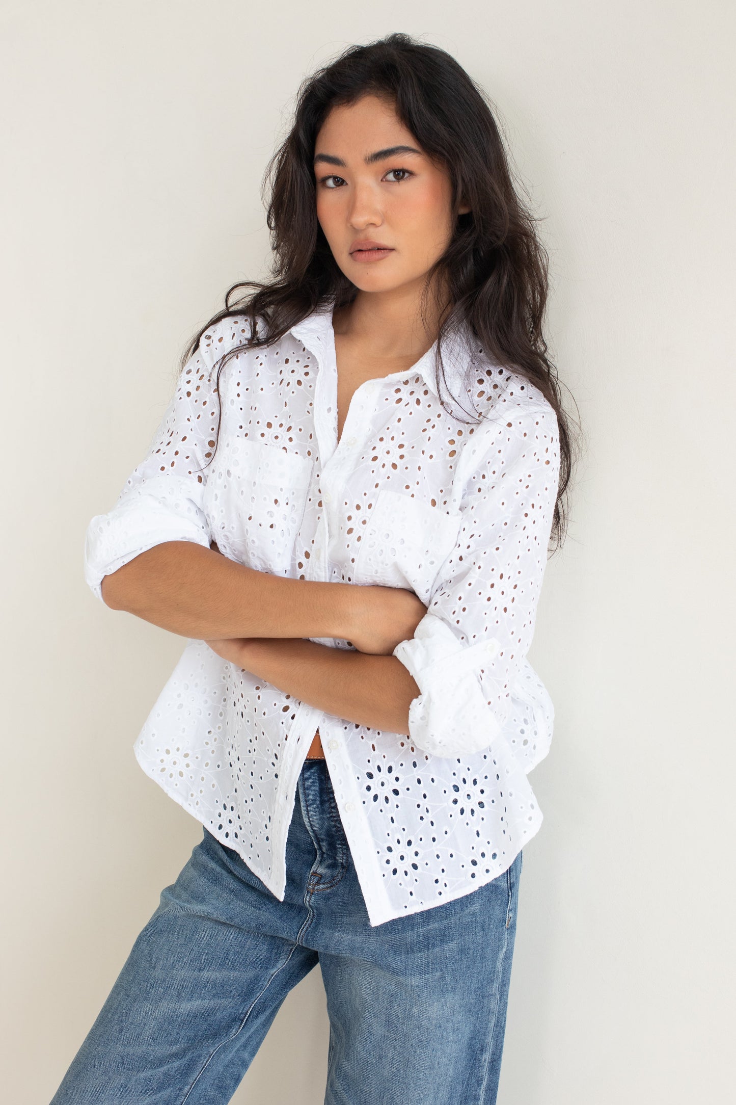Hut - Boyfriend White Broderie Shirt
