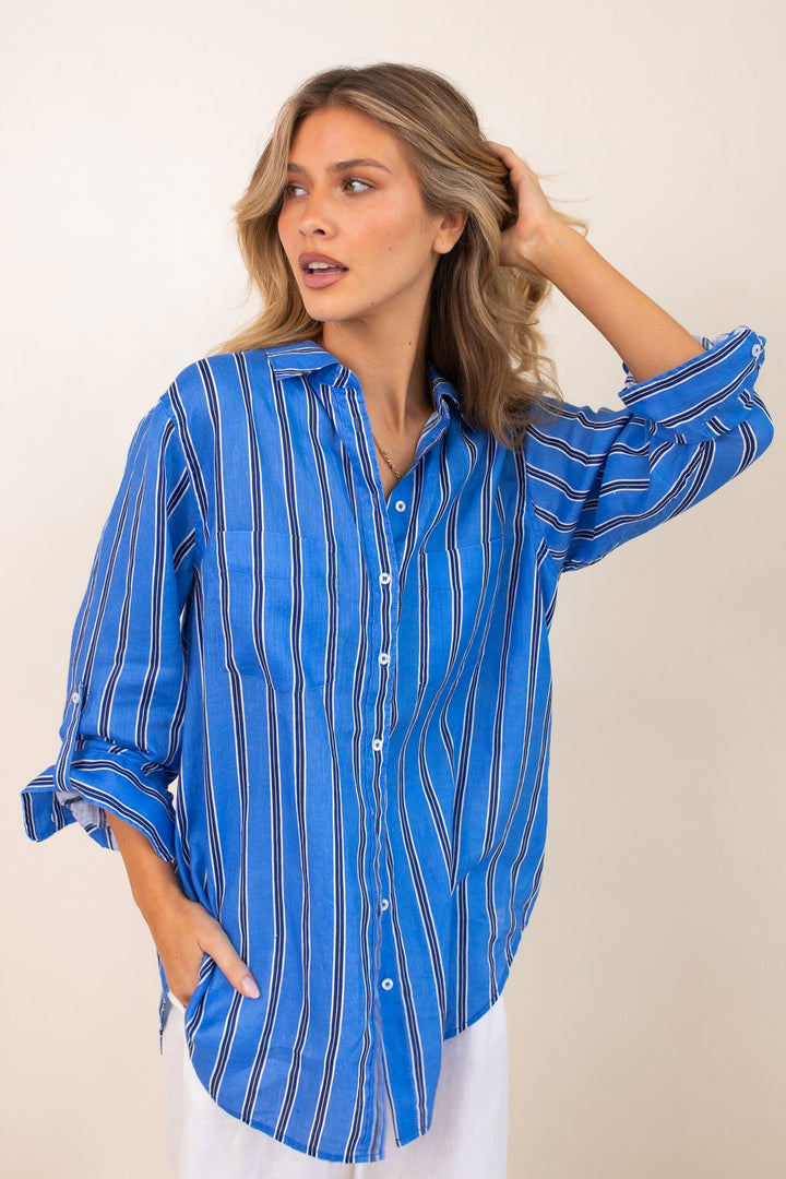 Hut - Cafe Bleu Stripe Boyfriend Shirt