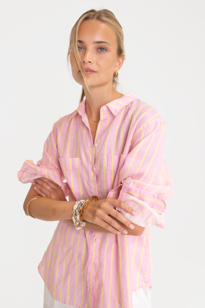 Hut - Lemon Drop Stripe Boyfriend Shirt
