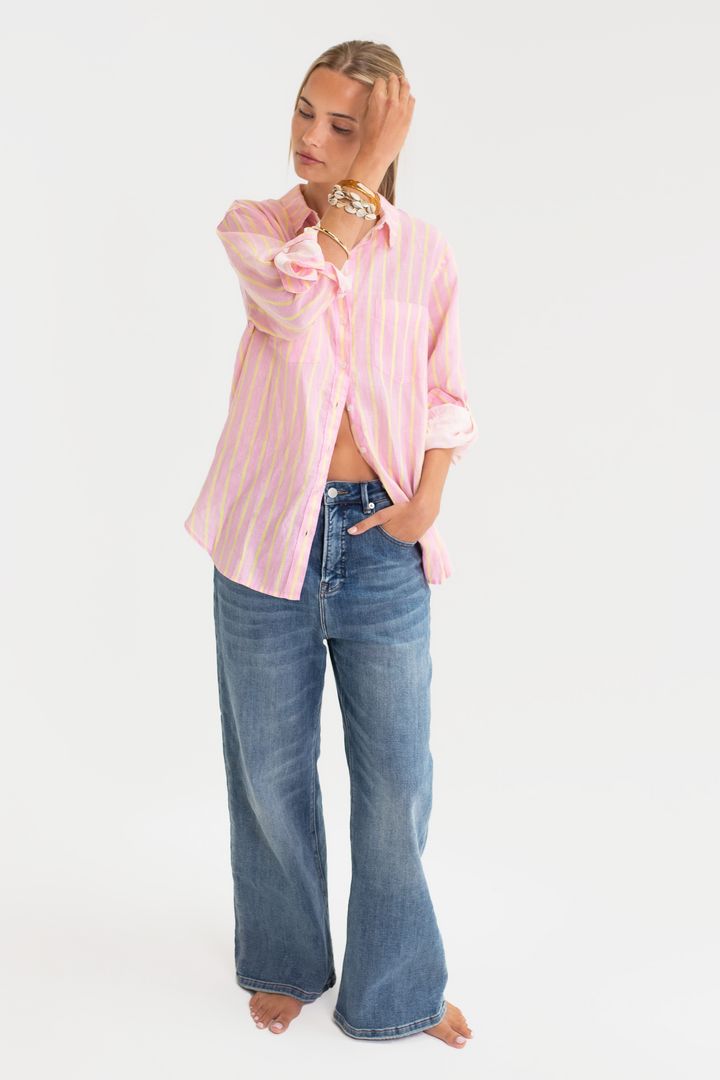 Hut - Lemon Drop Stripe Boyfriend Shirt