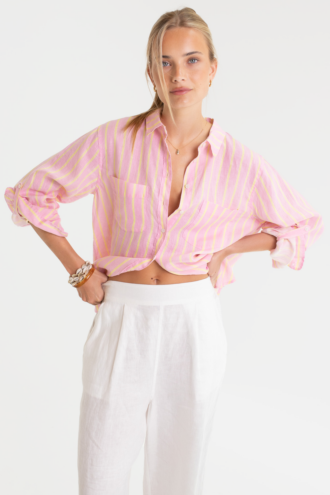 Hut - Lemon Drop Stripe Boyfriend Shirt