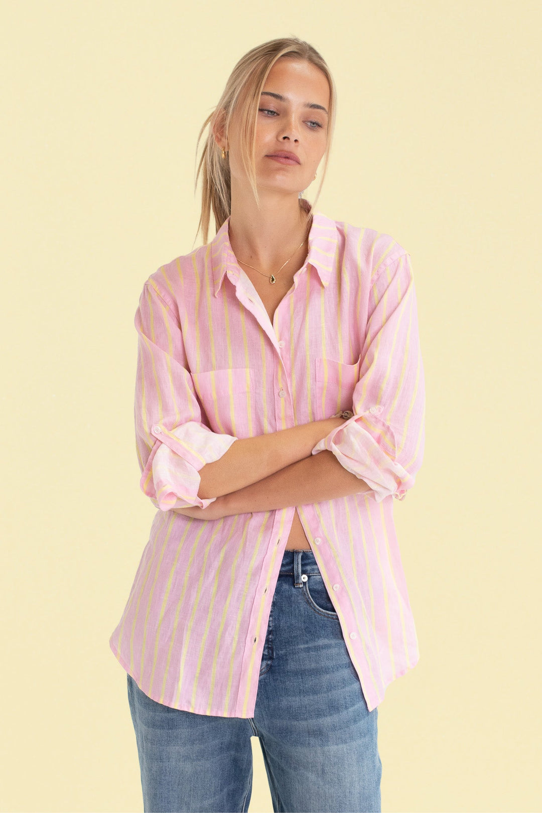 Hut - Lemon Drop Stripe Boyfriend Shirt