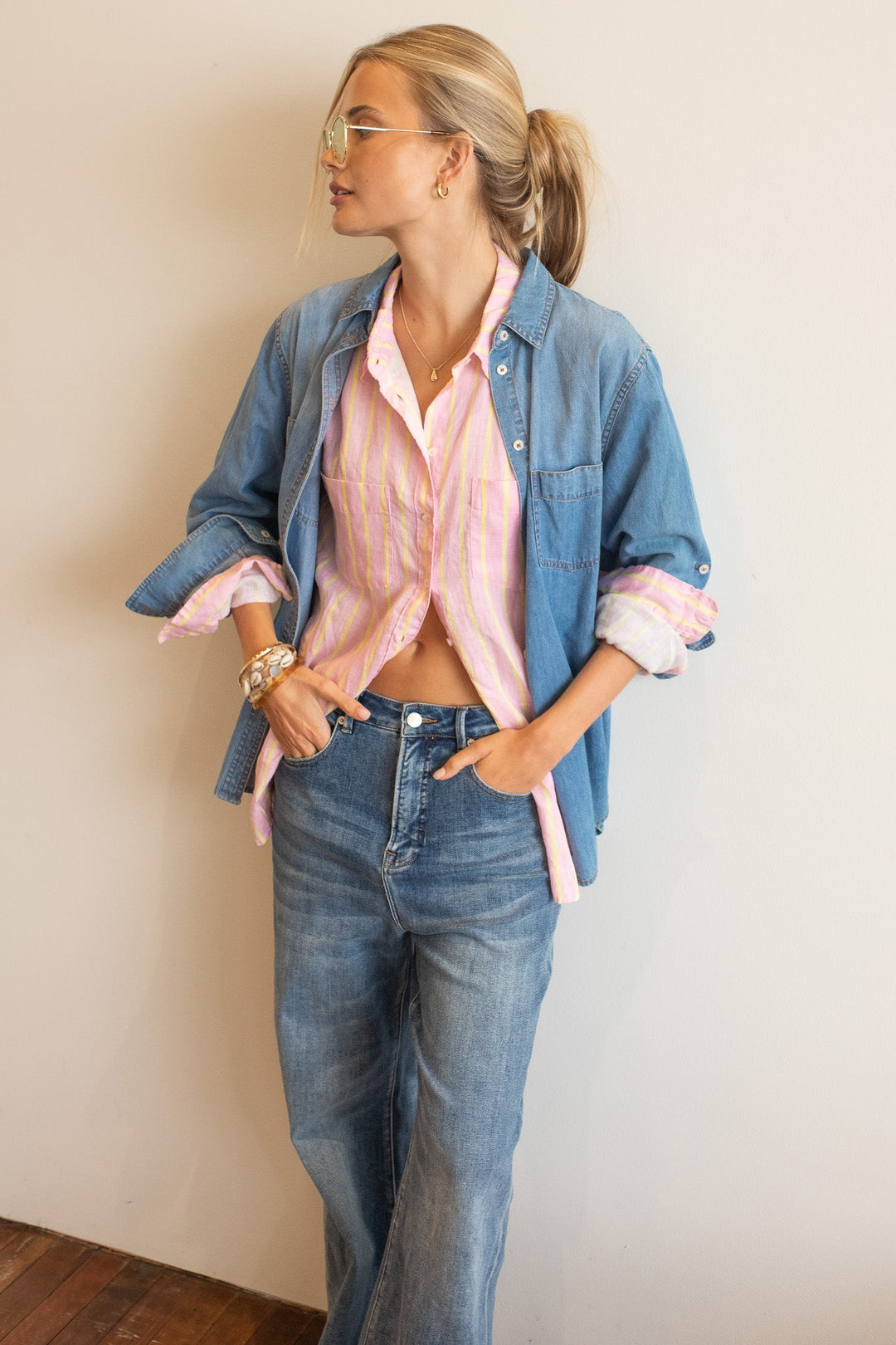 Hut - Lemon Drop Stripe Boyfriend Shirt