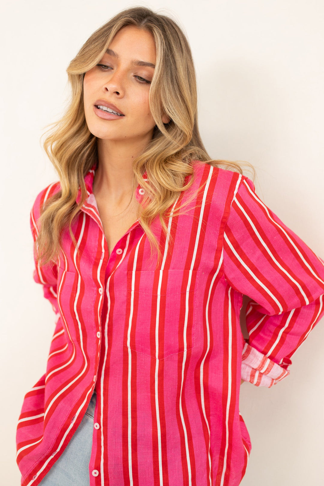 Hut - Making Me Blush Stripe Boyfriend Shirt