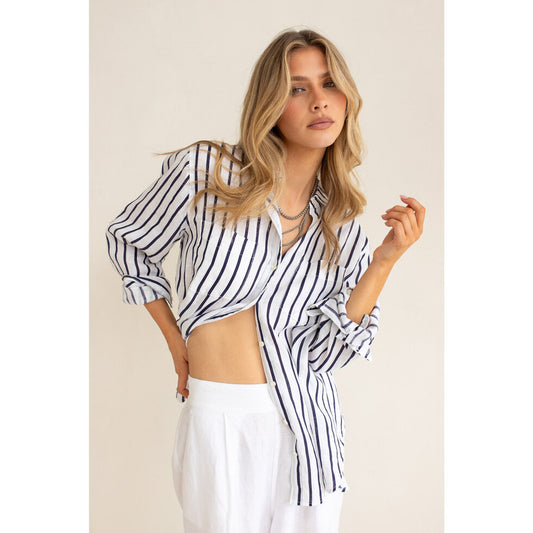 Hut - Navy and White Stripe Boyfriend Shirt