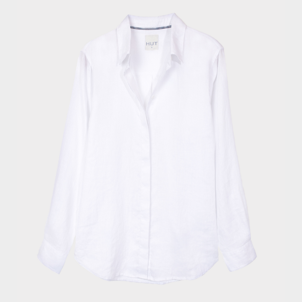 Hut - White Hidden Placket Boyfriend Shirt