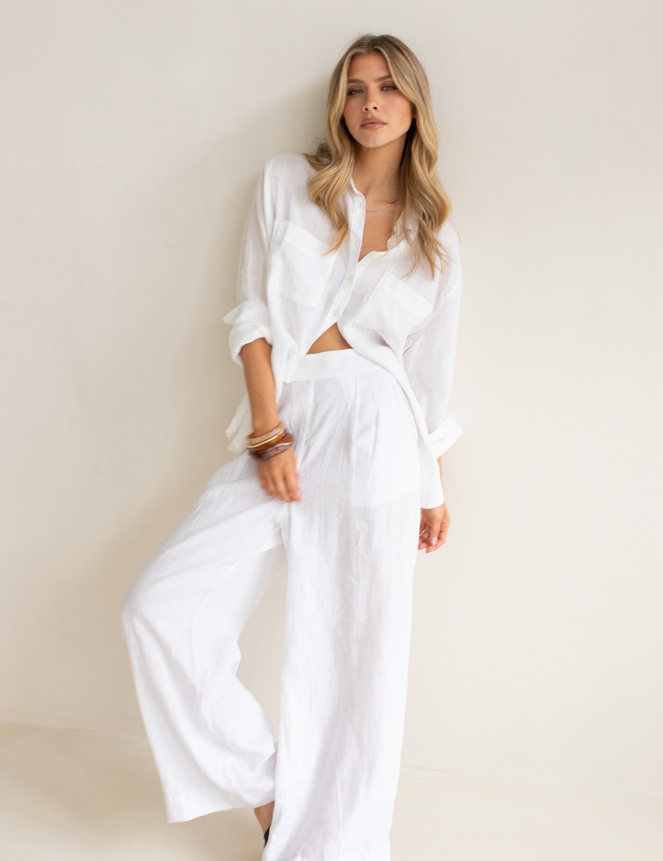 Hut - White Hidden Placket Boyfriend Shirt