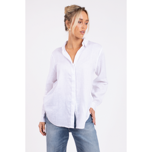 Hut - White Hidden Placket Boyfriend Shirt