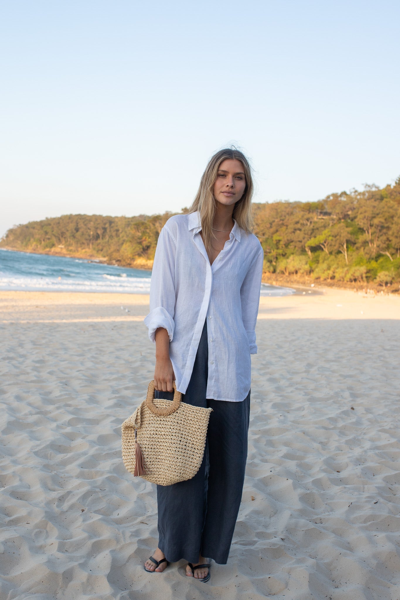 Hut - White Hidden Placket Boyfriend Shirt