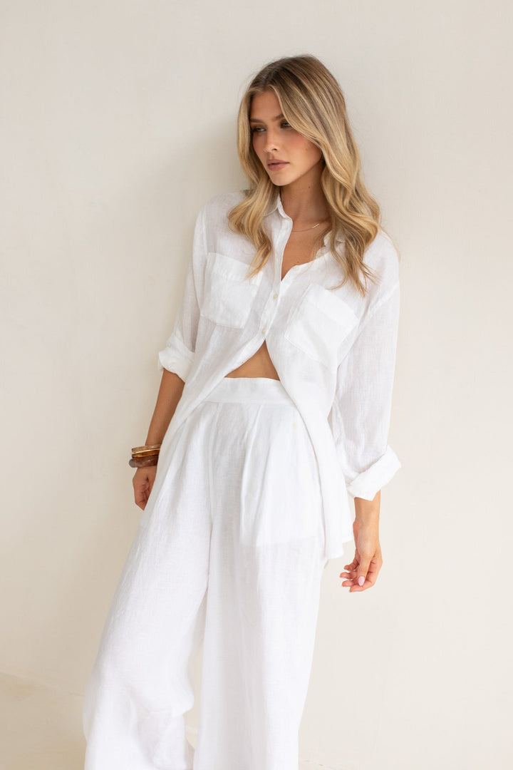 Hut - Boyfriend Shirt White Two Pocket