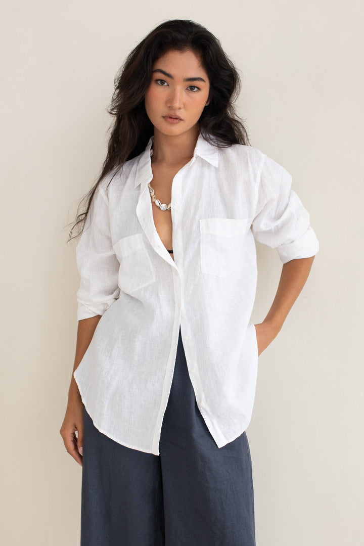 Hut - Boyfriend Shirt White Two Pocket