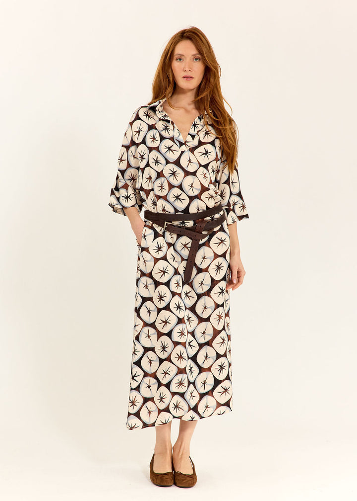 Lauren Vidal - Long Printed Collared Nof Dress
