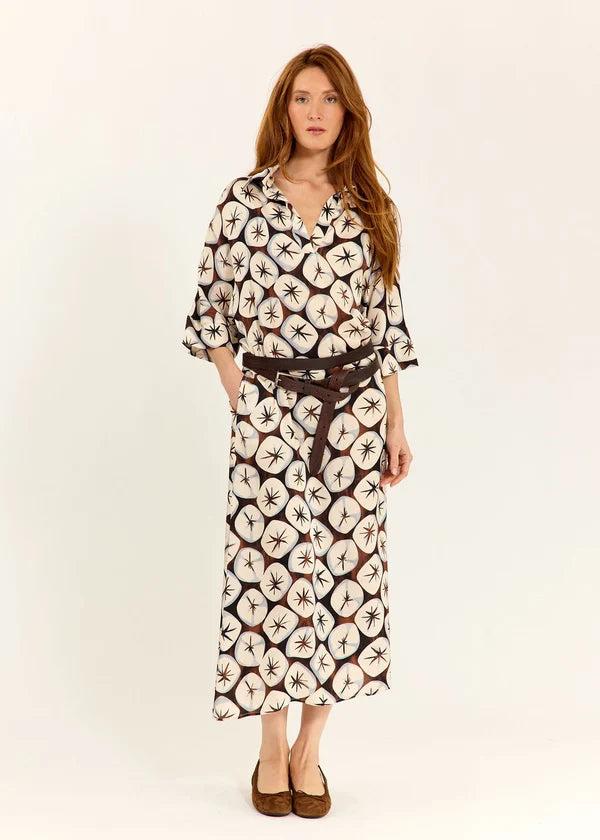 Lauren Vidal - Long Printed Collared Nof Dress