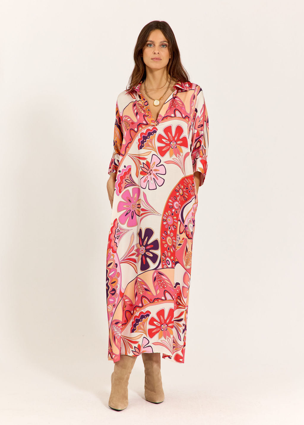 Lauren Vidal - Midi Printed Dress Malt Pink