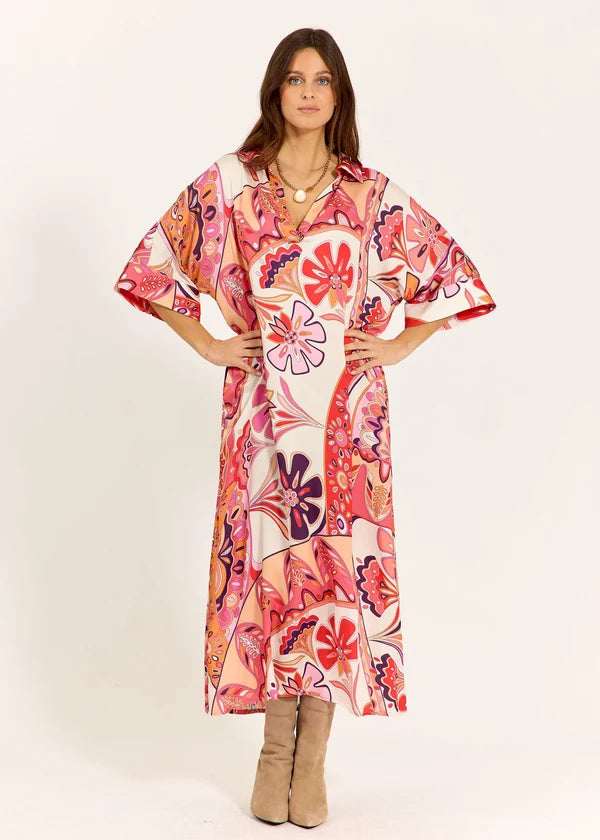 Lauren Vidal - Midi Printed Dress Malt Pink