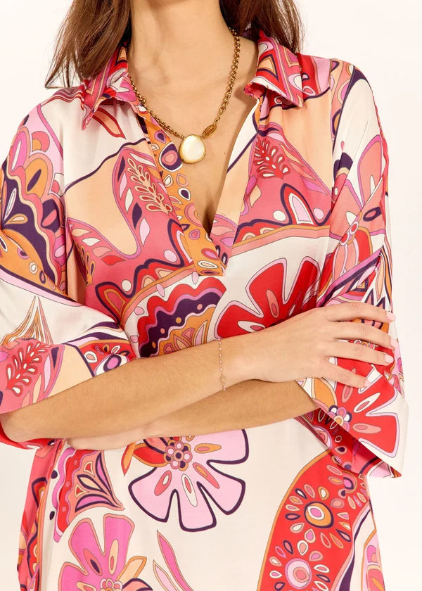 Lauren Vidal - Midi Printed Dress Malt Pink