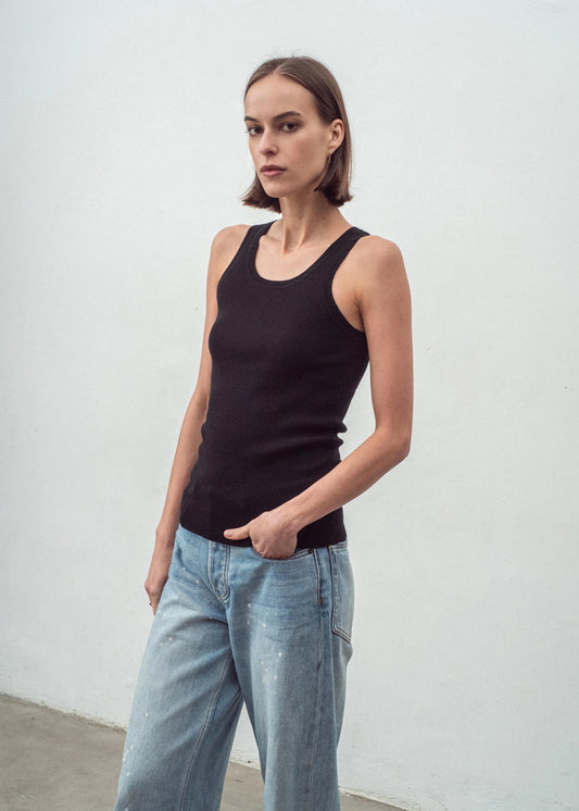 Aleger Cashmere - N.310 CASHMERE BLEND RIBBED VEST BLACK