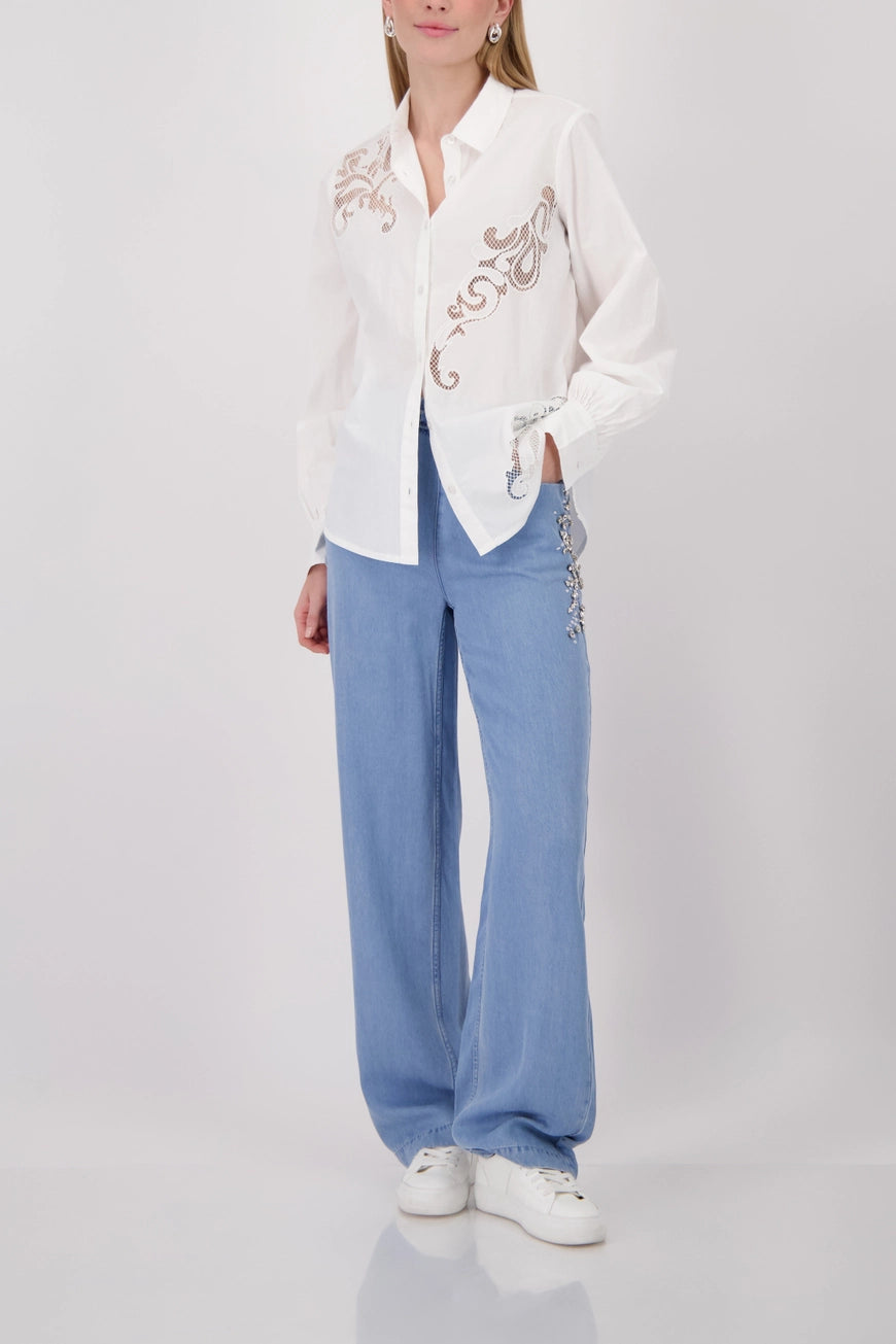 Monari - Embroidery Cream Blouse