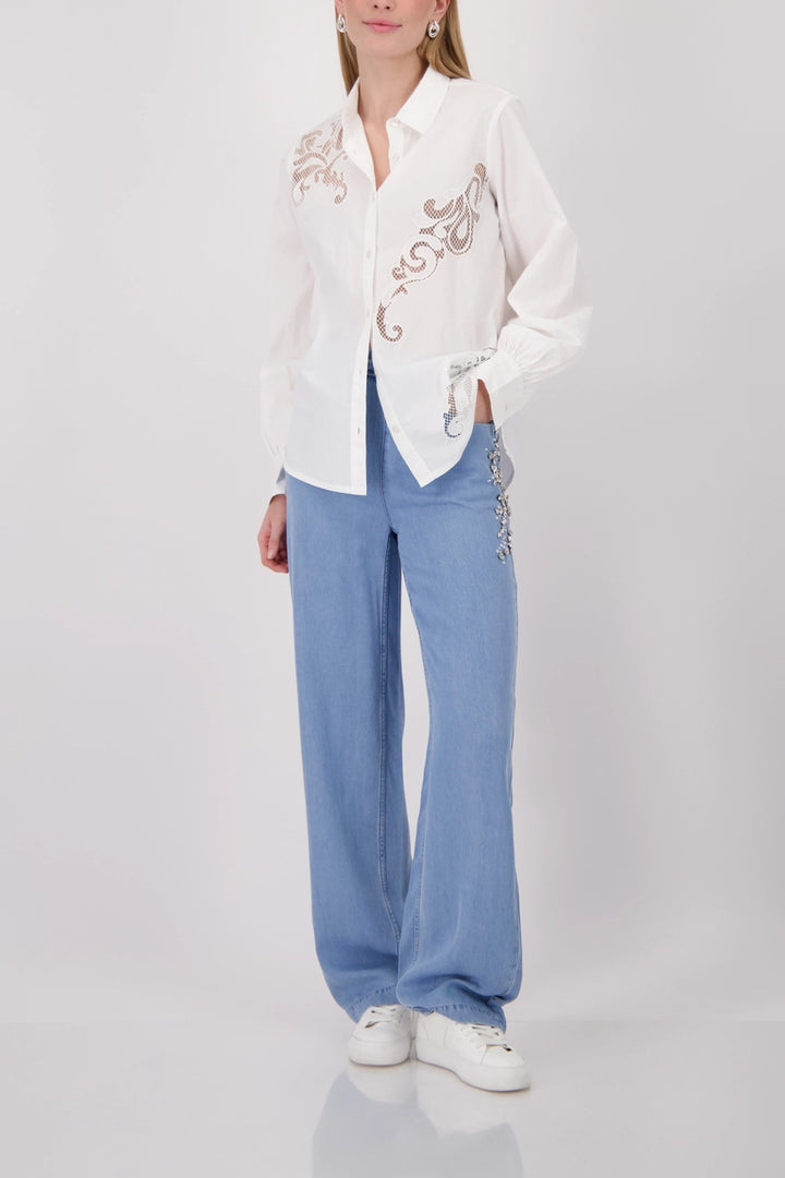 Monari - Embroidery Cream Blouse
