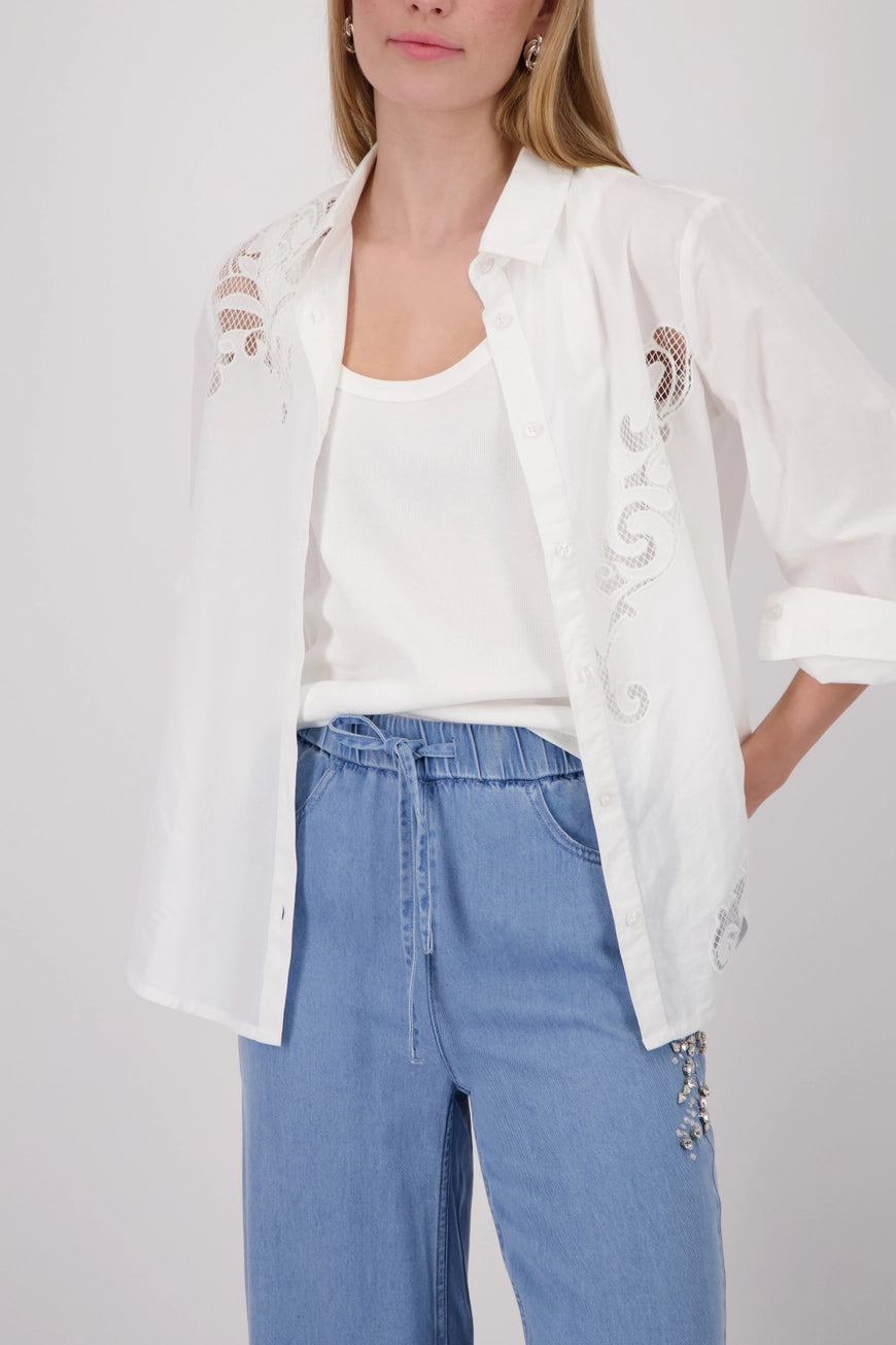Monari - Embroidery Cream Blouse