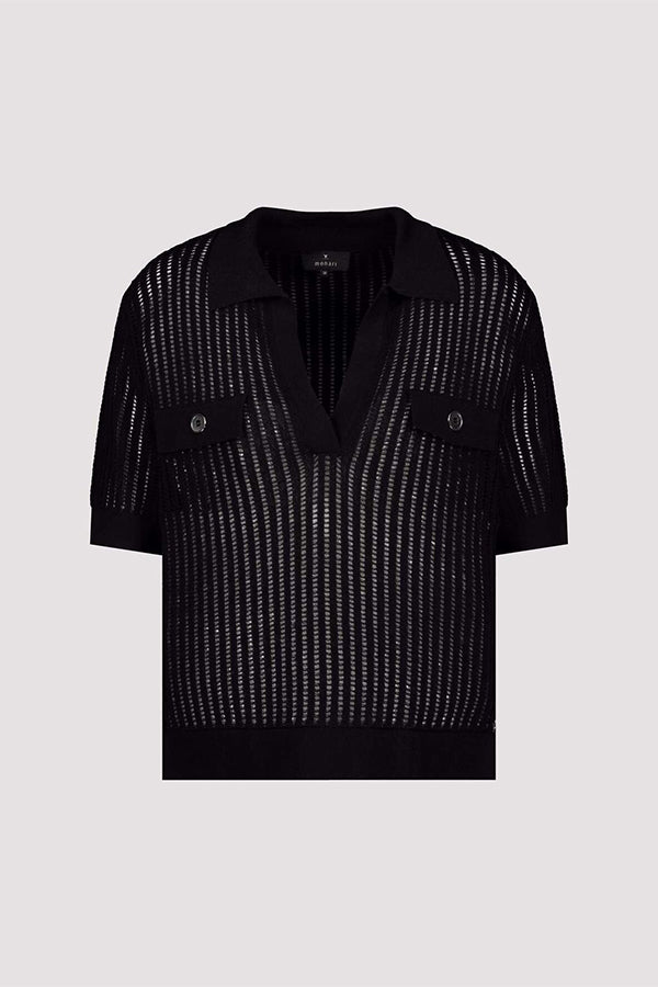 Monari - Openwork Polo Sweater