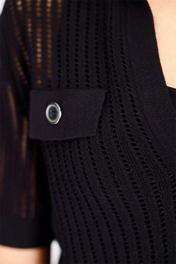 Monari - Openwork Polo Sweater