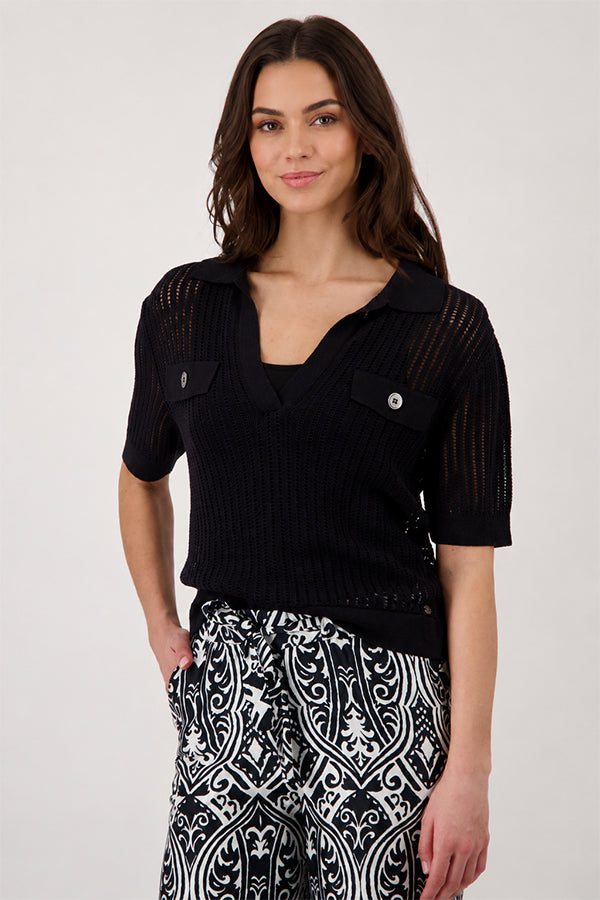 Monari - Openwork Polo Sweater