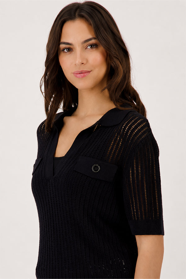 Monari - Openwork Polo Sweater