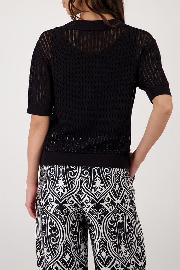 Monari - Openwork Polo Sweater