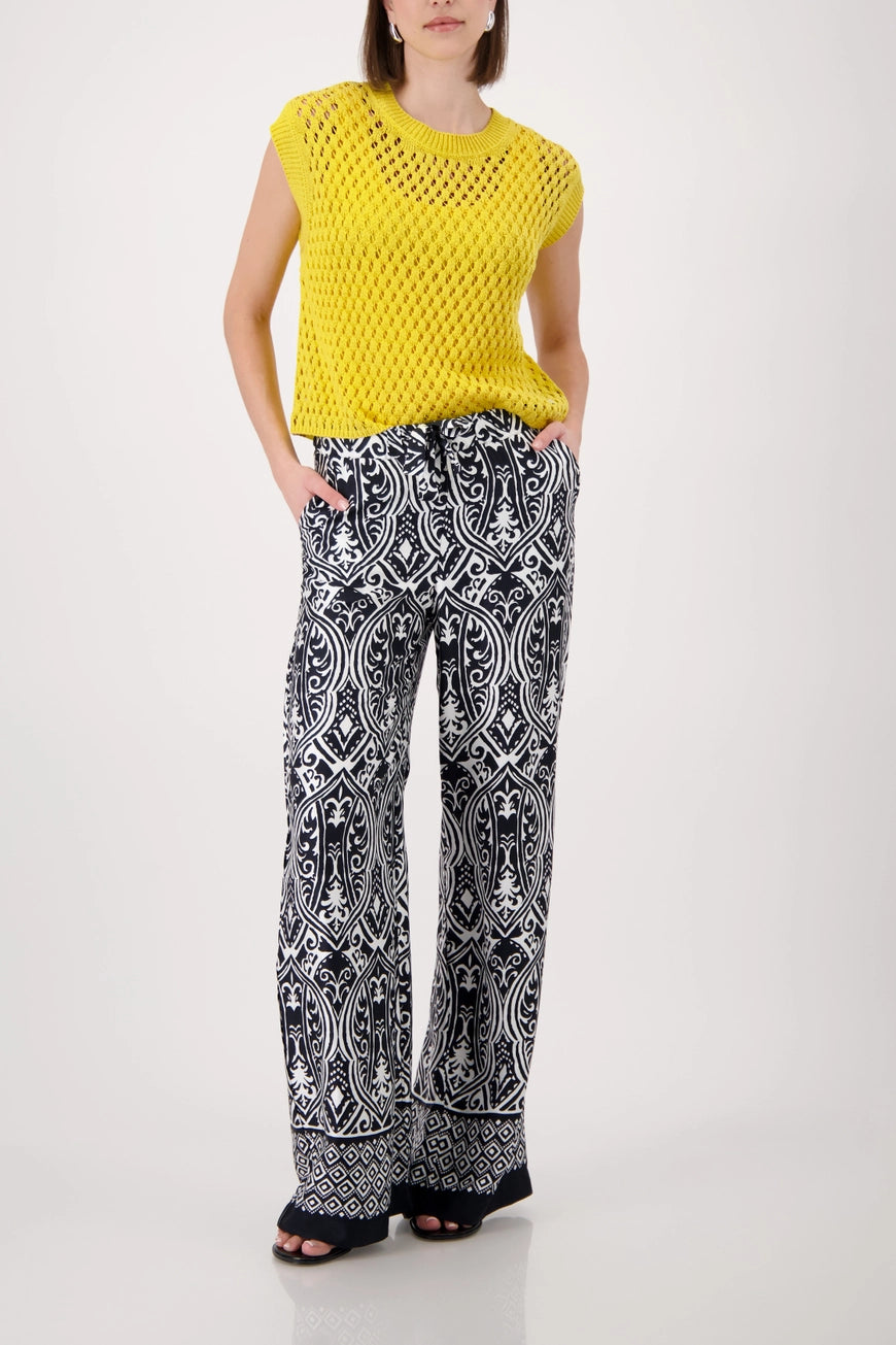 Monari - Palazzo Pants with Ornamental Pattern