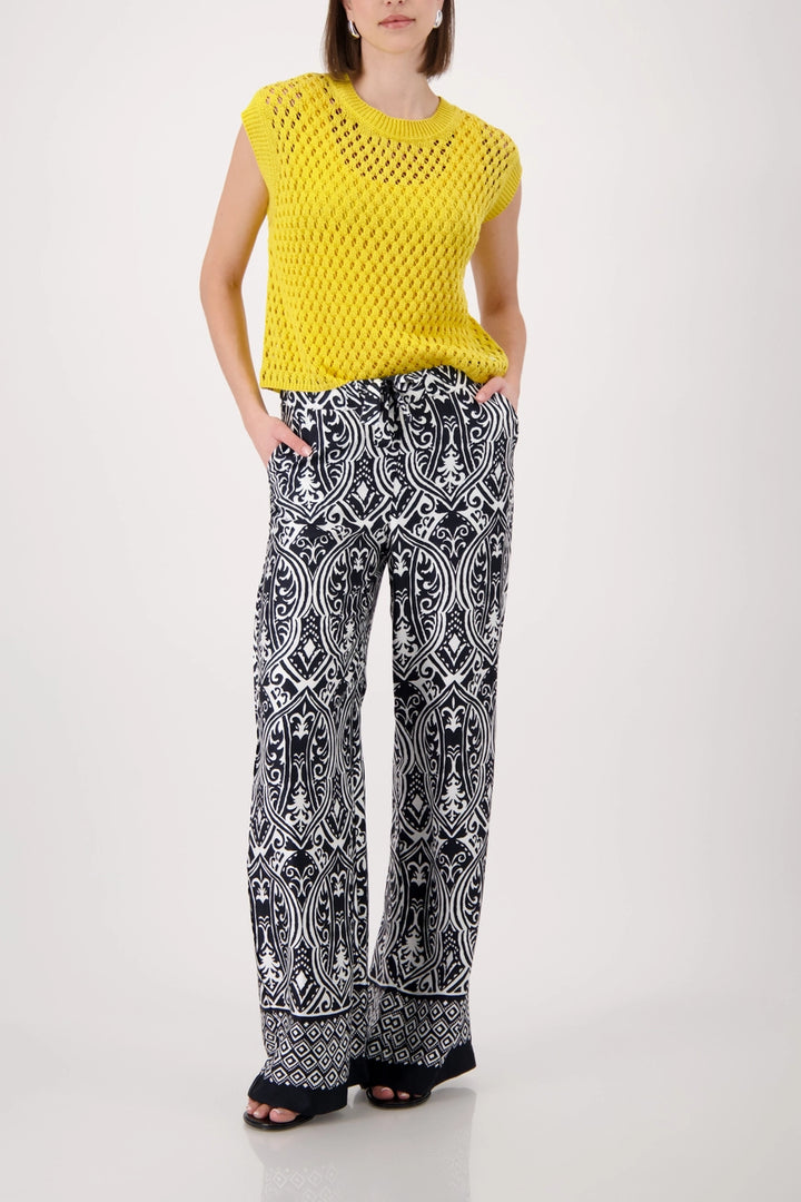 Monari - Palazzo Pants with Ornamental Pattern