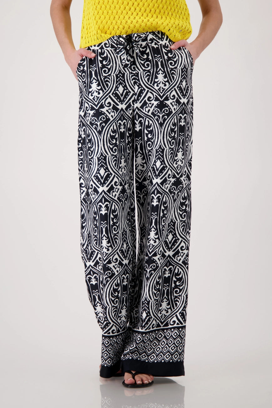 Monari - Palazzo Pants with Ornamental Pattern
